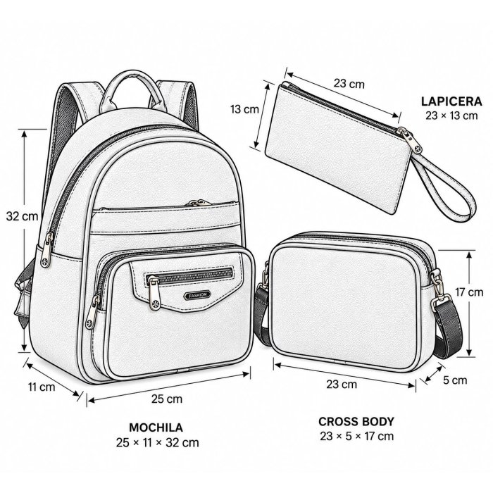 Combo Mochila Crossbody y Lapicera 3 Piezas