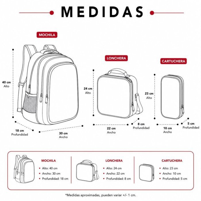Set Escolar Infantil 3 Piezas con Mochila, Lonchera y Cartuchera