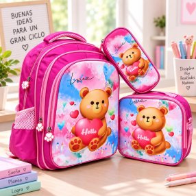 Set Escolar Infantil 3 Piezas con Mochila, Lonchera y Cartuchera