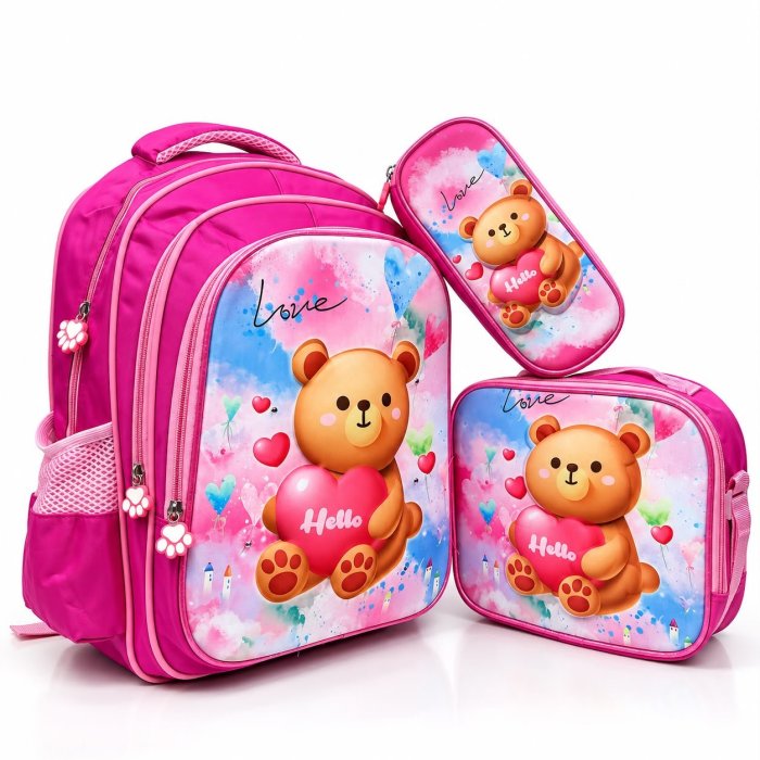 Set Escolar Infantil 3 Piezas con Mochila, Lonchera y Cartuchera