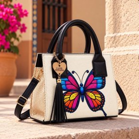 Bolsa Mediana Artesanal con Mariposa 29x10x22 cm