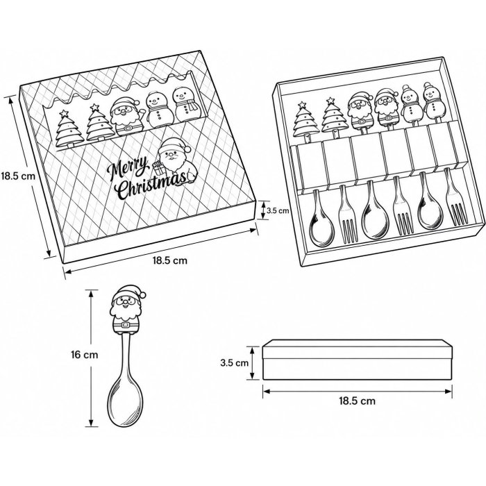 Set de 6 Cubiertos Navideños Dorados con Caja de Regalo