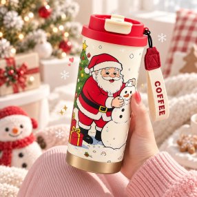Termo Cafetero Navideño con Tapa y Correa de 19 cm