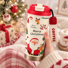 Termo Cafetero Navideño con Tapa y Correa de 19 cm