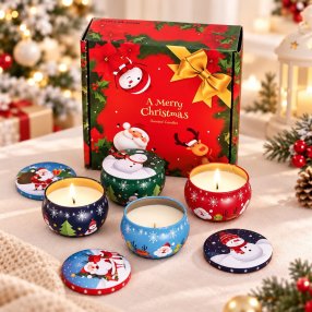 Set de 4 Velas Aromáticas Navideñas con Caja de Regalo