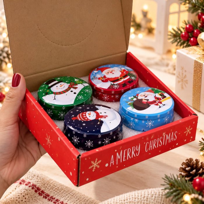 Set de 4 Velas Aromáticas Navideñas con Caja de Regalo