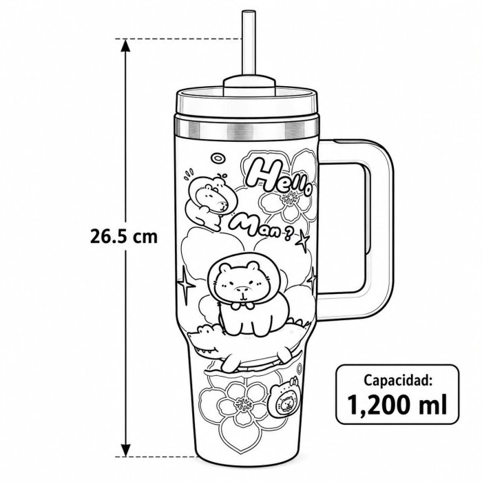 Termo capibara 1200 ml con Asa y Popote