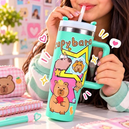 Termo capibara 1200 ml con Asa y Popote